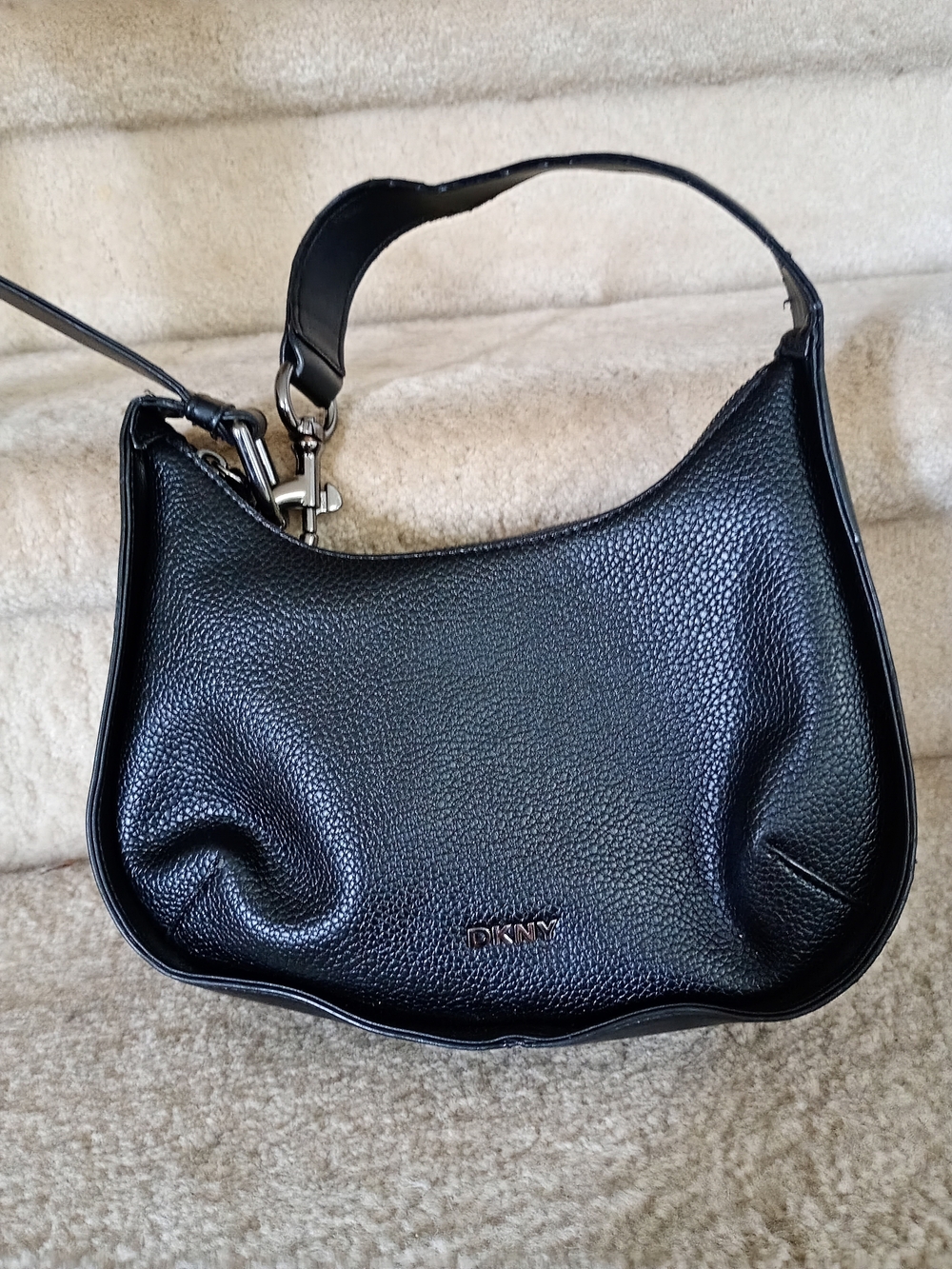 DKNY Black Pebbled Leather Hobo Shoulder Bag
